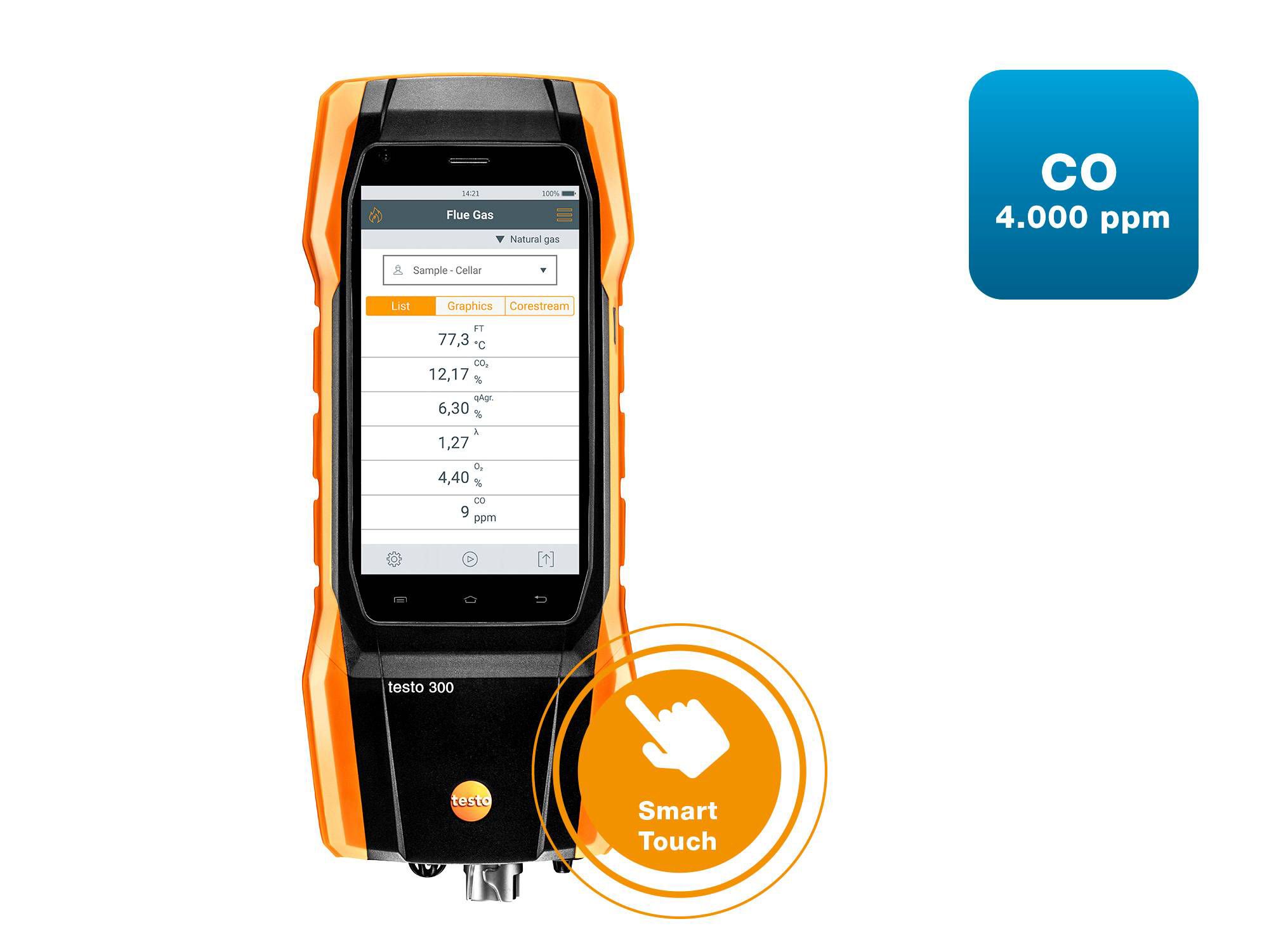 Flue gas analyzer (O 2 , CO up to 4,000 ppm) Testo 300